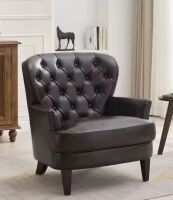 Noble House Tafton Brown Leather Tufted Club Chair