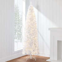 Pre-Lit White Pencil Christmas Tree w/ Metal Base, Incandescent Lights 6ft