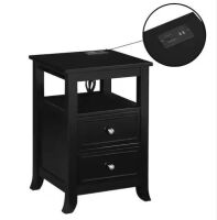 Convenience Concepts Melbourne 15.75 in. W Black Square MDF 2 Drawer End Table with Charging Station and Shelf