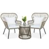 3-Piece Patio Wicker Conversation Bistro Set w/ 2 Chairs, Glass Top Table