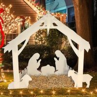 Holy Family Scene | Nativity Scene | The Birth of Jesus | Nativity Set | Yard Decoration for Holiday Xmas Outdoor Lawn Christmas Eve Decor, Easy to Assemble, Compact Storage, Waterproof - White