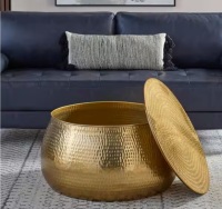 Home Decorators Collection Calluna 30 in. Gold Round Metal Coffee Table with Lift Top Storage