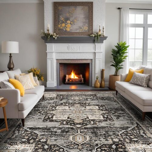 Washable Area Rugs - Large Rugs for Living Room Stain Resistant Carpet Vintage Rugs for Bedroom with Non Slip Backing Home Decor Floor Decoration Mat