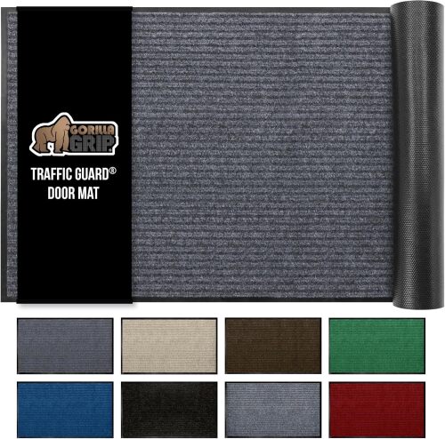 GORILLA GRIP Waterproof Traffic Guard Door Mat, 35x23, Heavy Duty Entryway Mats, Strong Rubber Back Commercial Utility Rugs for Office Hallway, Garage Floor and Home, Low Profile Carpet Runner, Black