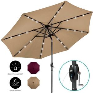 10ft Solar LED Patio Umbrella w/ USB Charger, Portable Power Bank, Tilt Adjustment