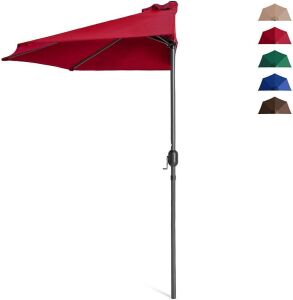 9ft Steel Half Patio Umbrella w/ 5 Ribs, Crank Mechanism