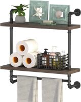 Helsin 2 Tier Wood Floating Shelves Towel Rack