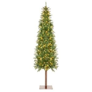 7.5' Pre-Lit Artificial Alpine Slim Pencil Christmas Tree w/ LED Lights, Stand