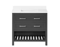 Home Decorators Collection Autumn 36 in. Single Sink Gray Bath Vanity with White Engineered Stone Top