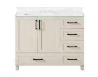 Glacier Bay Tobana 42 in. Single Sink Beige Bath Vanity with White Engineered Marble Top