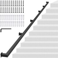 13FT Square Tube Handrail for Indoor Stairs,Matte Black Industrial Metal Stair Rail