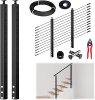 Muzata 5-10FT Modular Black Side Mount Cable Railing Kit 42 Inch 2 Stair Post Kit Complete Set Cable Railing System for Stairs Length Adjustable with Paper User Guide (No Handrail)