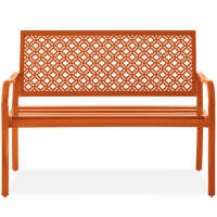 Indoor Outdoor Steel Bench w/ Geometric Backrest, Foot Levelers