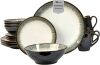 Sango 16-Piece Stoneware Dinnerware Set for 4, Glossy White & Green Mugs, Plates and Bowls Sets- Reactive Glaze, Ceramic Dish Set, Dishes for Everyday Use, Microwave & Dishwasher Safe, Novelle Moss