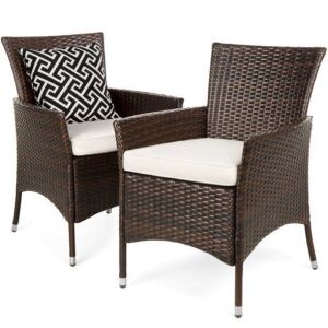 Set of 2 Modern Contemporary Wicker Patio Furniture Dining Chairs w/ Water-Resistant Cushions