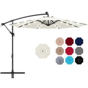 10ft Solar LED Offset Hanging Patio Umbrella w/ Crank Tilt Adjustment