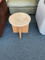 Sporo Travertine Side Table - Natural Oak