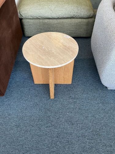 Sporo Travertine Side Table - Natural Oak