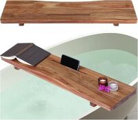 1.2IN Thickened Board Acacia Wood Bathtub Tray Caddy with Adjustable Legs, Minimalistic Design Bath Tray for Tub, Bathtub Accessories, Fits Most Bath Tubs, Idea for Women
