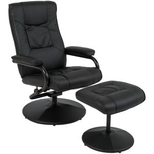 Leather Swivel Recliner Chair w/ Padded Armrests and Ottoman Stool