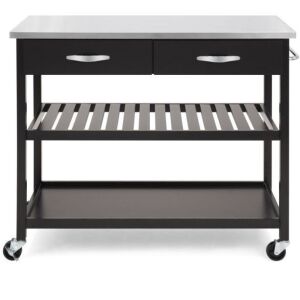 Mobile Kitchen Island Utility Cart w/ Stainless Steel Countertop, Drawers, and Shelves