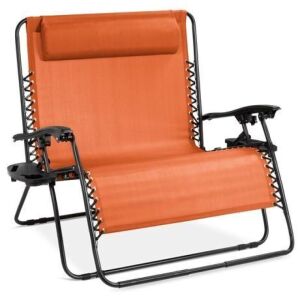 2-Person Double Wide Zero Gravity Chair Lounger w/ Cup Holders, Headrest