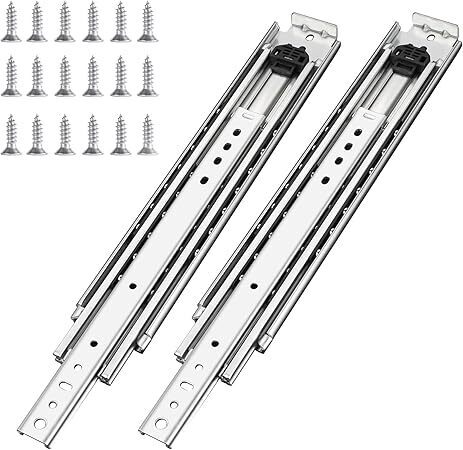 KCOLVSION 1 Pair 38 Inch 500 Lb Capacity Heavy Duty Drawer Slides with Screws,Side Mount Full Extension 3 Fold Ball Bearing Stainless Steel Hardware Drawer Rails,Industrial DIY