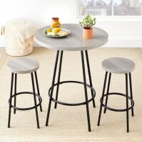 3-Piece Bistro Set Modern Round Counter Height Dining Set w/ 2 Stools