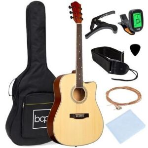 Full Size Beginner Acoustic Guitar Set with Case, Strap, Capo, 41in