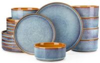 vancasso ONION Ceramic Plates and Bowls Sets, 18 Pieces Blue Dinnerware Sets for Kitchen, Reactive Glaze Dishes Set for 6, Dishwasher and Microwave Safe