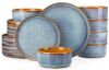 vancasso ONION Ceramic Plates and Bowls Sets, 18 Pieces Blue Dinnerware Sets for Kitchen, Reactive Glaze Dishes Set for 6, Dishwasher and Microwave Safe