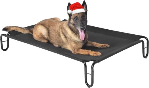 pettycare Elevated Outdoor Dog Bed - Raised Bed for Large Dogs, Waterproof Cot Easy to Assemble, Cooling Elevated Cot with Breathable Teslin Mesh, Durable, Non Slip, Up to 65 lbs,Black