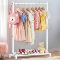 Kids Clothing Rack with Bottom Storage Shelf, Metal Clothes Rack for Kids Dress Up Storage, Freestanding Dance Costume Garment Rack for Hanging Clothes