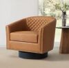 Coffee PU Leather Upholstered 360&deg; Swivel Arm Chair with Nailhead Trim