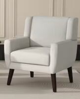Contemporary Beige Wood Frame Linen Upholstered Accent Arm Chair