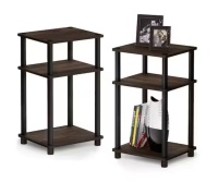 Furinno Just 3-Tier 22.8 in. Columbia Walnut Turn-N-Tube End Table (2-Pack)