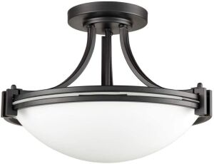 AXILAND Industrial Semi Flush Mount Ceiling Light Fixture with White Glass Bowl Shade