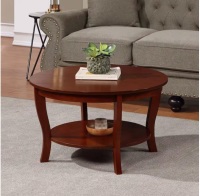 Convenience Concepts American Heritage 30 in. Mahogany Round Veneer Top Coffee Table with Shelf