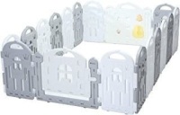 Gray and White&nbsp;Plastic Castle Playpen, 16 Panels & 2 Gates, Uknown Size - Appears New&nbsp;