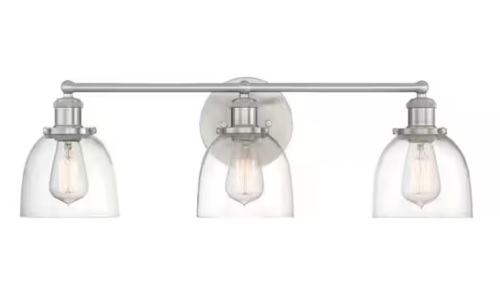 Home Decorators Collection Evelyn 26.75 in. 3-Light Brushed Nickel Vanity Light with Clear Glass Shades
