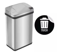 iTouchless 4 Gal. Stainless Steel Rectangular Metal Household Trash Can with Trash Sticker, Sensor Lid, Odor Filter, and Fragrance