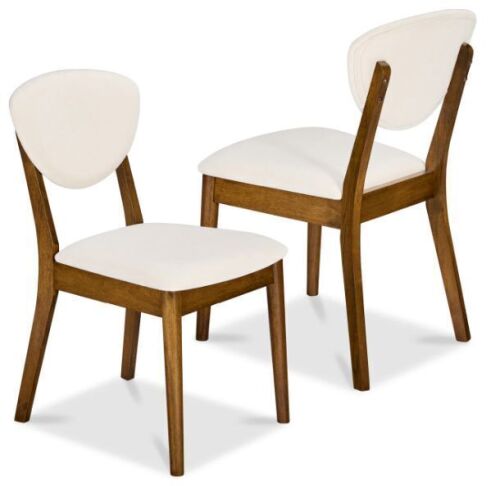 2-Piece Mid-Century Modern Wood &Upholstered Dining Chair Set