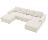 Nestfair 110 in. Free-Combined U-Shaped Chenille Sectional Sofa in Beige