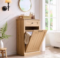 Tilt Out Laundry Hamper Cabinet, 10 Gallon Farmhouse Trash Can Cabinet with Drawer