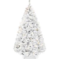9' Pre-Lit White Snow Flocked Artificial Pine Christmas Tree w/ 2-in-1 Lights