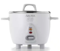 Aroma Simply 6-Cup Stainless Steel White Rice Cooker with Measuring Cup and Serving Spatula