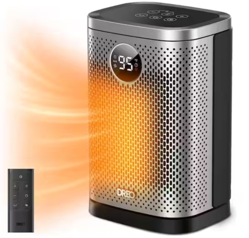Dreo 1500W 10 in. Compact Ceramic Convection Electric Space Heater w/Remote 70&deg; Osc 3-Heat Levels in Silver