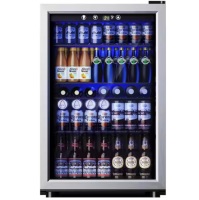 Simzlife 20.3 in Single Zone 145-Cans Freestanding Beverage and Wine Cooler in Black, Glass Door, Adjustable Shelves - Small Dent in Door
