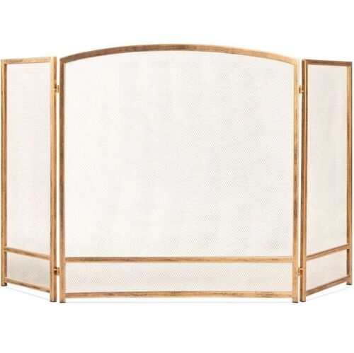 3-Panel Simple Steel Mesh Fireplace Screen w/ Worn Finish - 47.5x27.25in