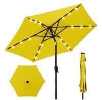 Outdoor Solar Patio Umbrella w/ Push Button Tilt, Crank Lift - 7.5ft